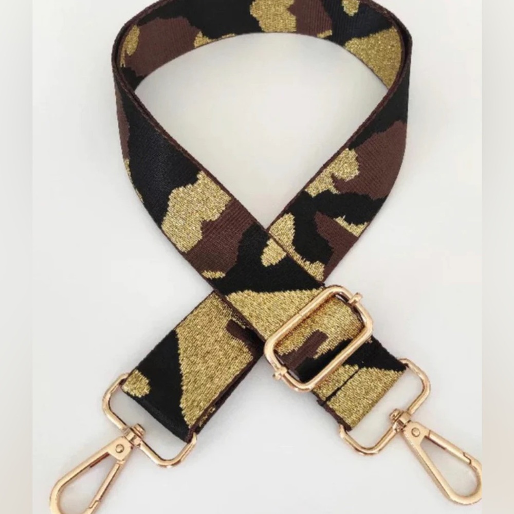 THOMAS & LEE Black and Gold Camouflage Guitar Purse Strap